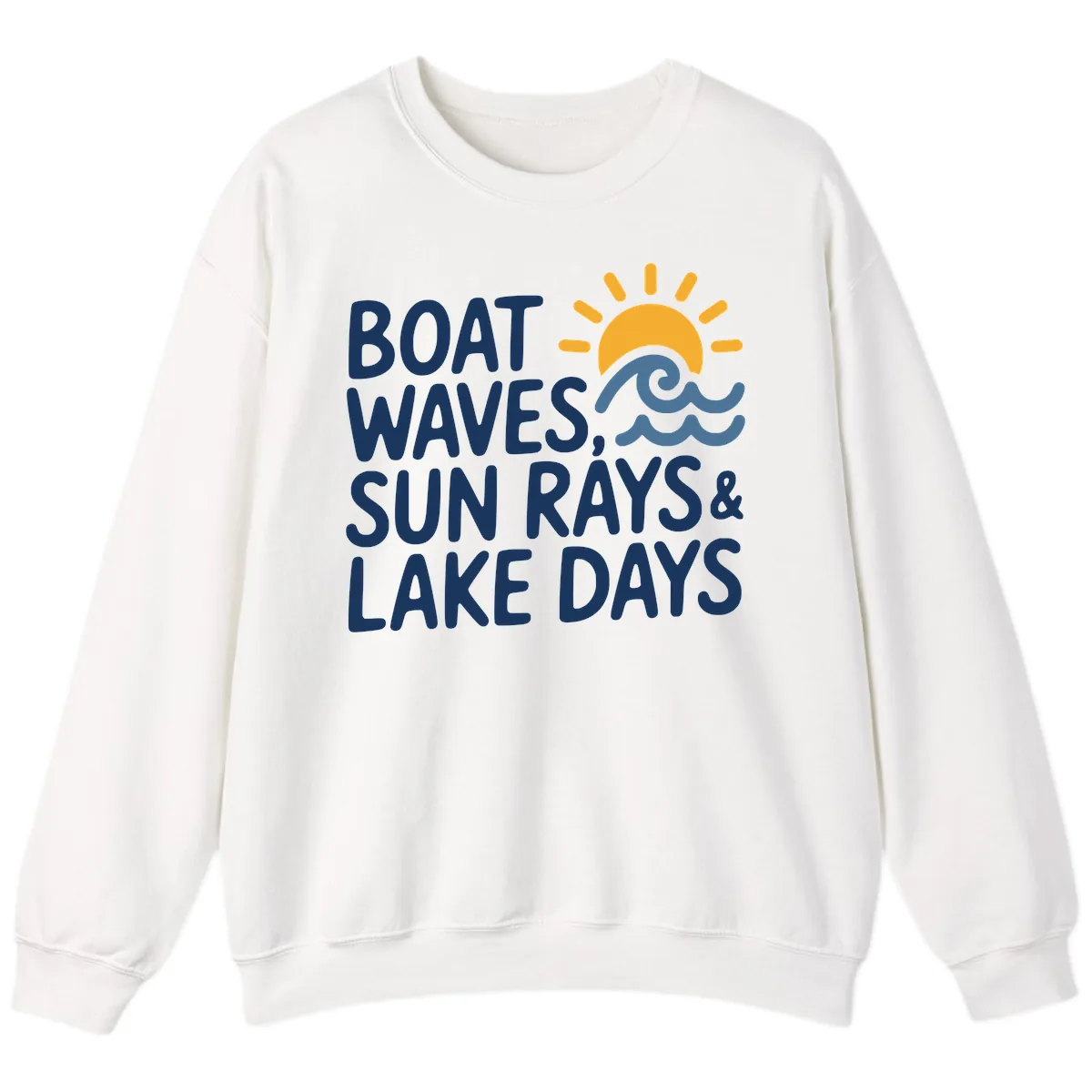 Boat Waves Sun Rays Lake Days Sweatshirt in White