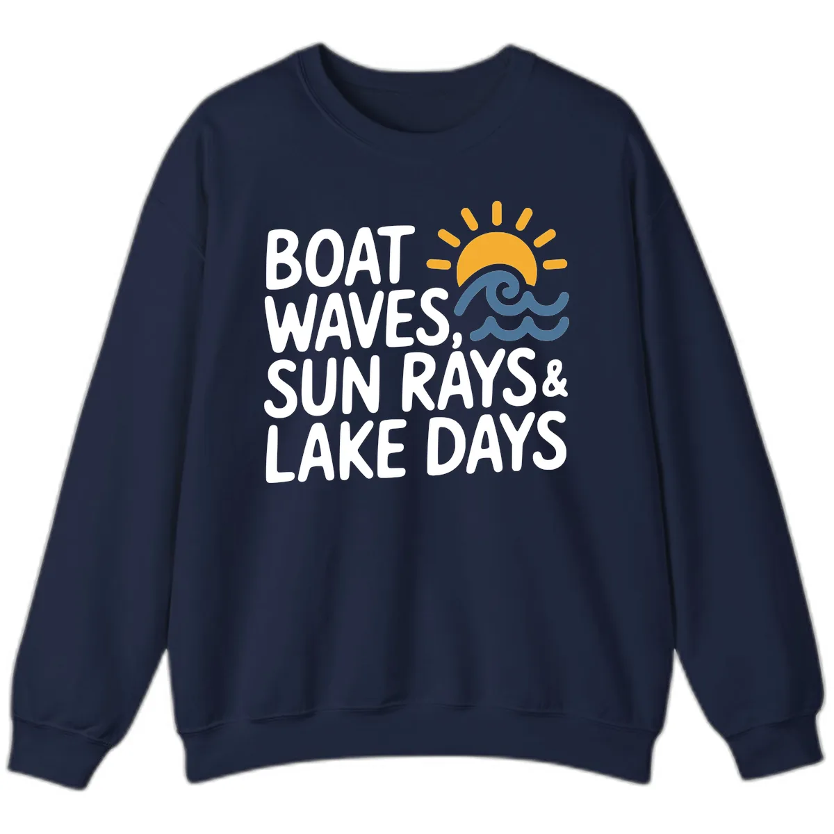 Boat Waves Sun Rays Lake Days Sweatshirt in Navy