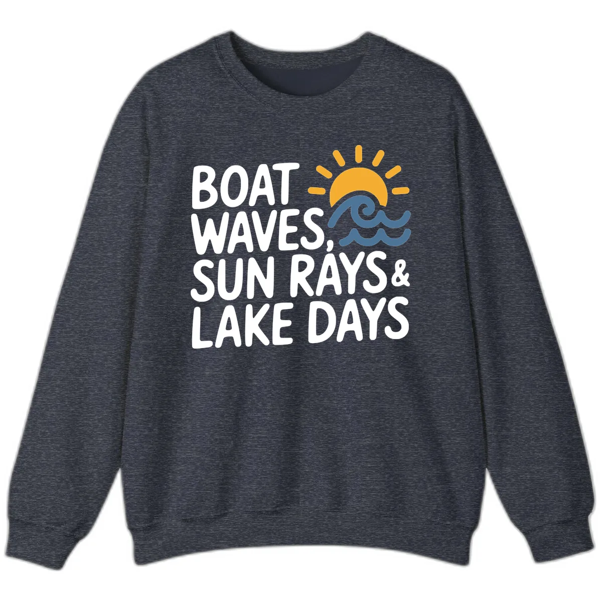 Boat Waves Sun Rays Lake Days Sweatshirt in Heather Sport Dark Navy
