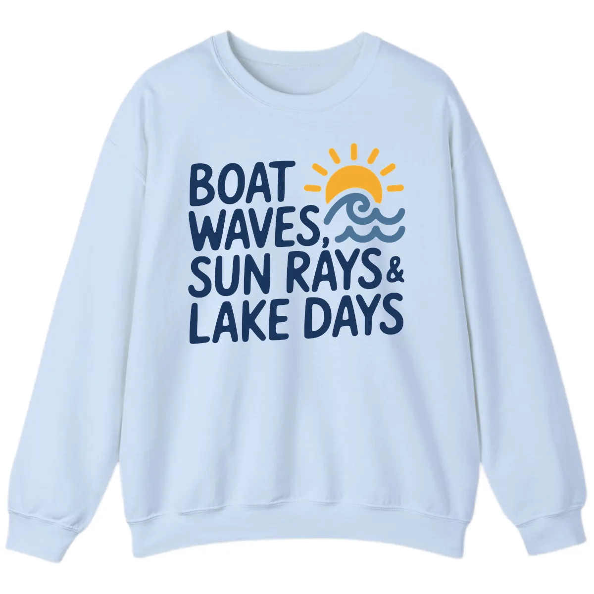 Boat Waves Sun Rays Lake Days Sweatshirt in Light Blue