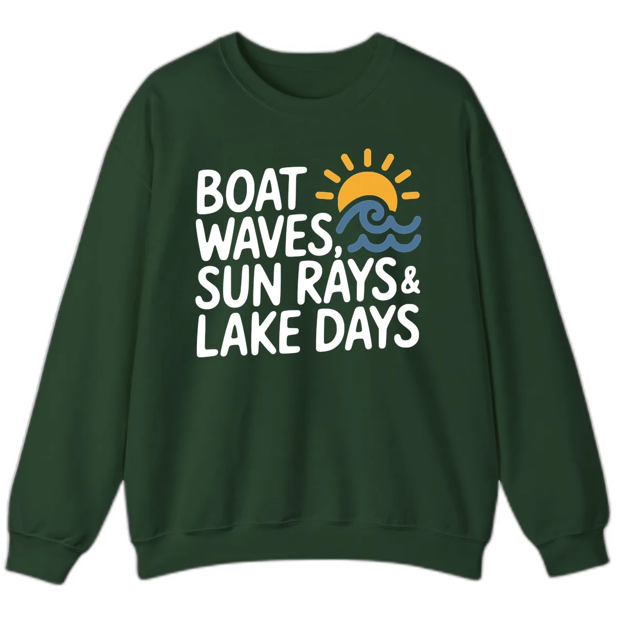 Boat Waves Sun Rays Lake Days Sweatshirt in Forest Green