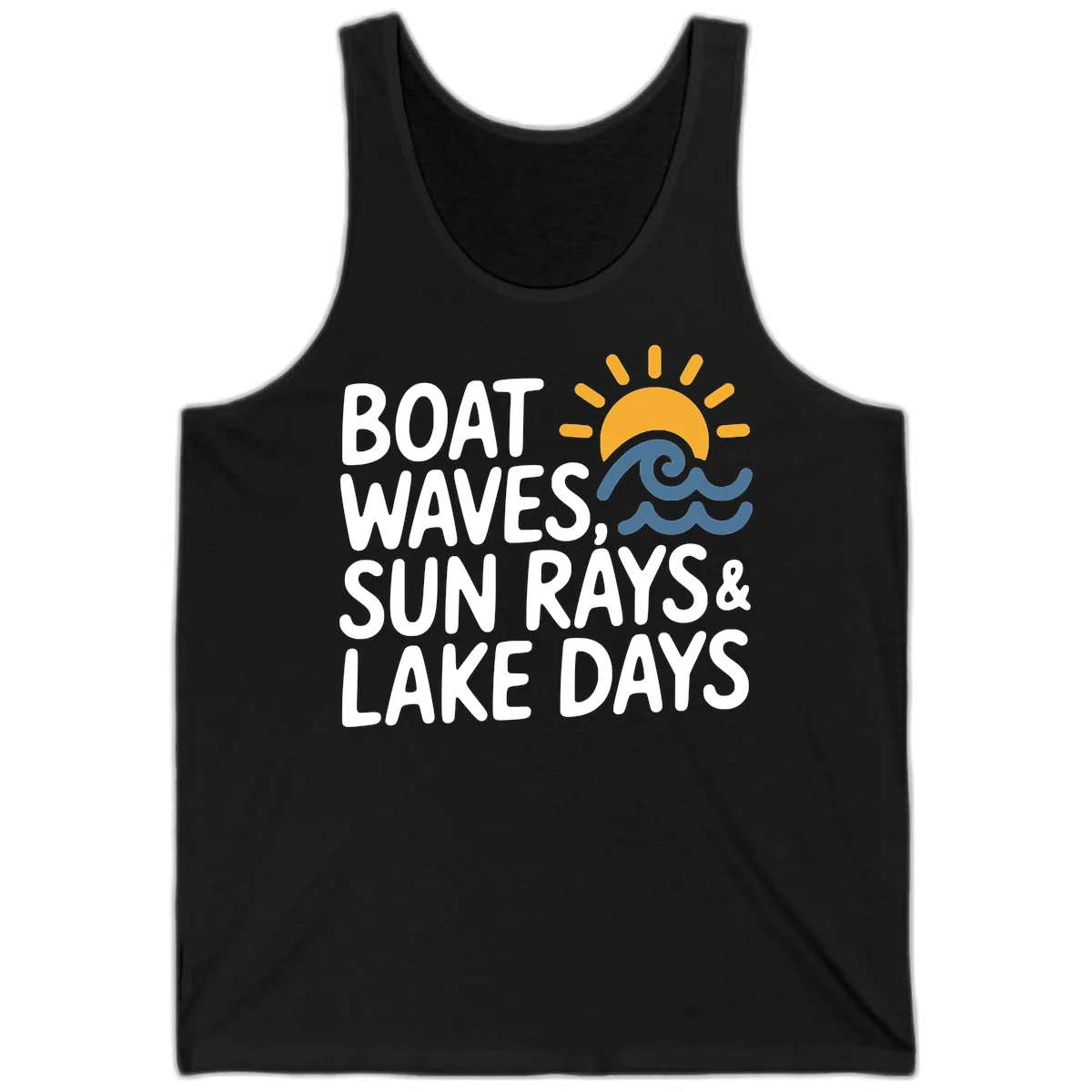 Boat Waves Sun Rays Lake Days Tank in Black