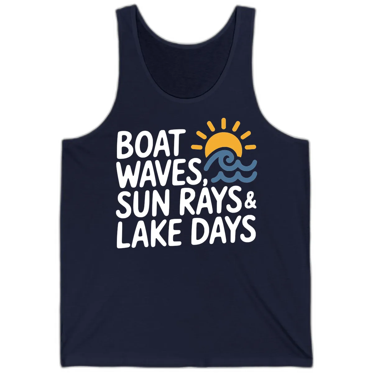 Boat Waves Sun Rays Lake Days Tank in Navy