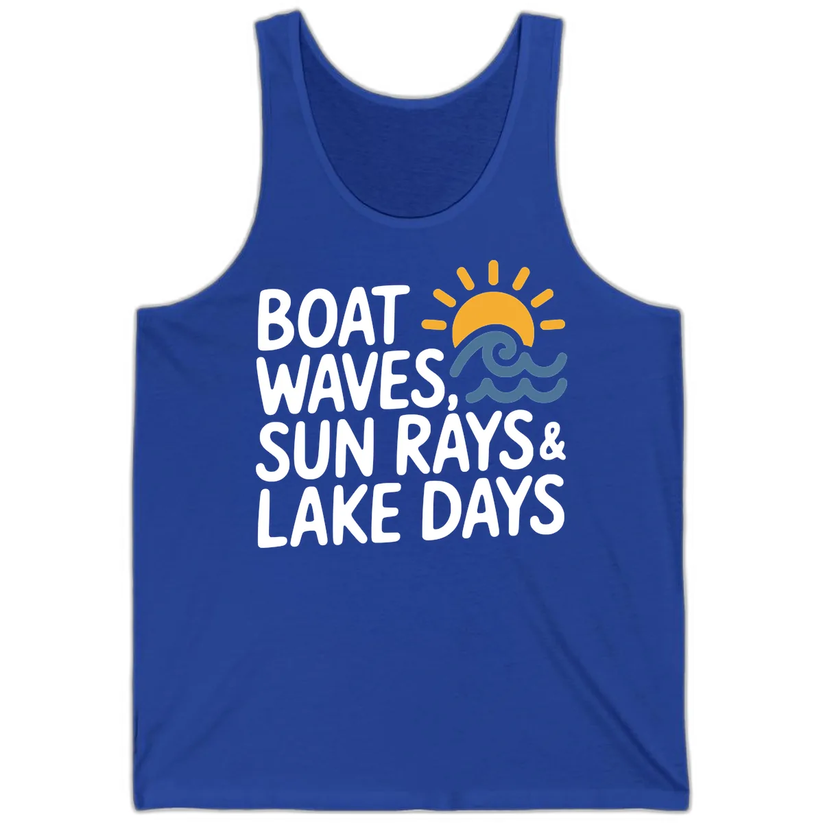Boat Waves Sun Rays Lake Days Tank in True Royal