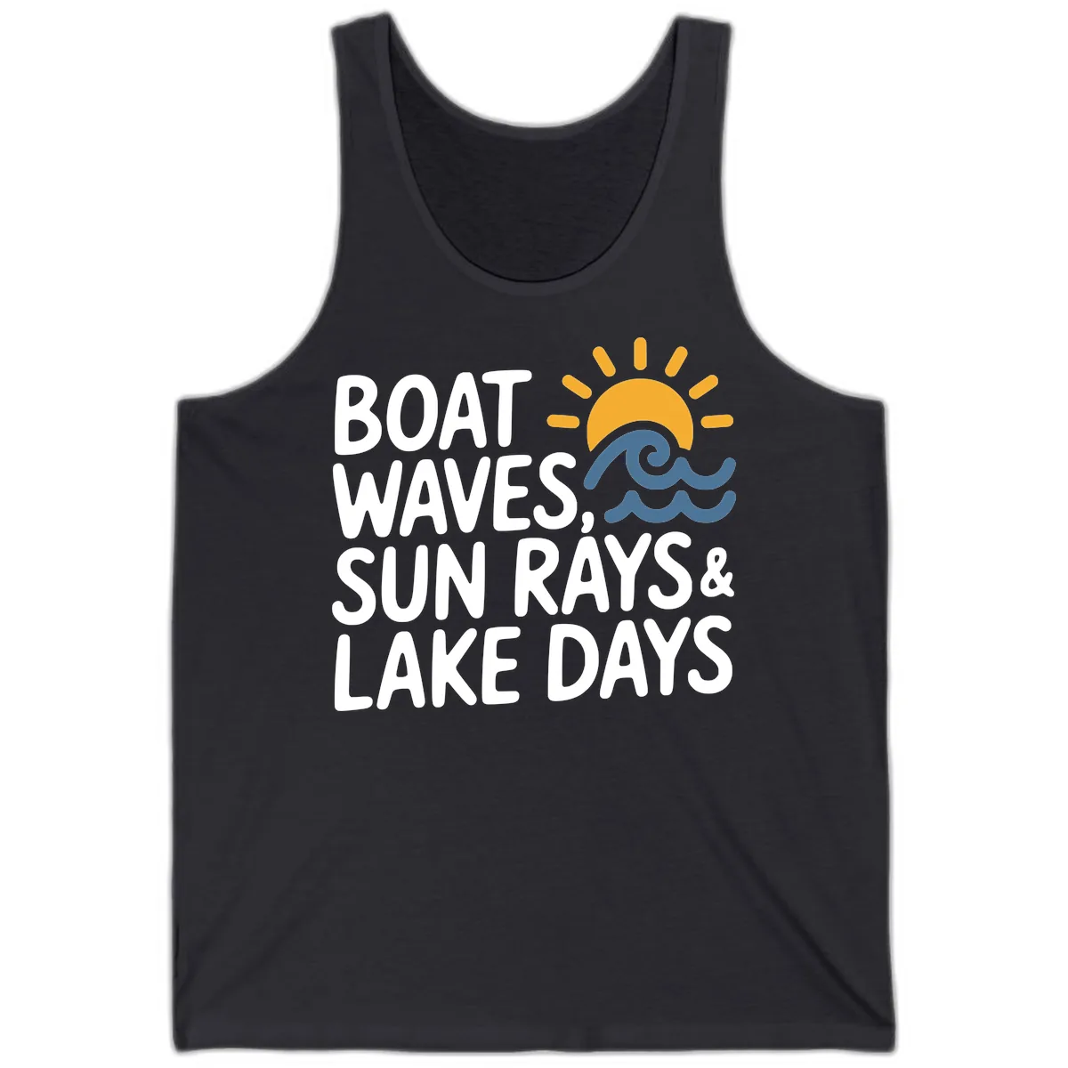 Boat Waves Sun Rays Lake Days Tank in Dark Grey