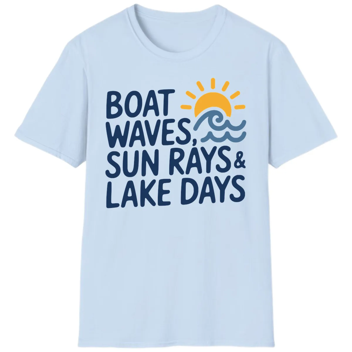Boat Waves Sun Rays Lake Days T-Shirt in Light Blue