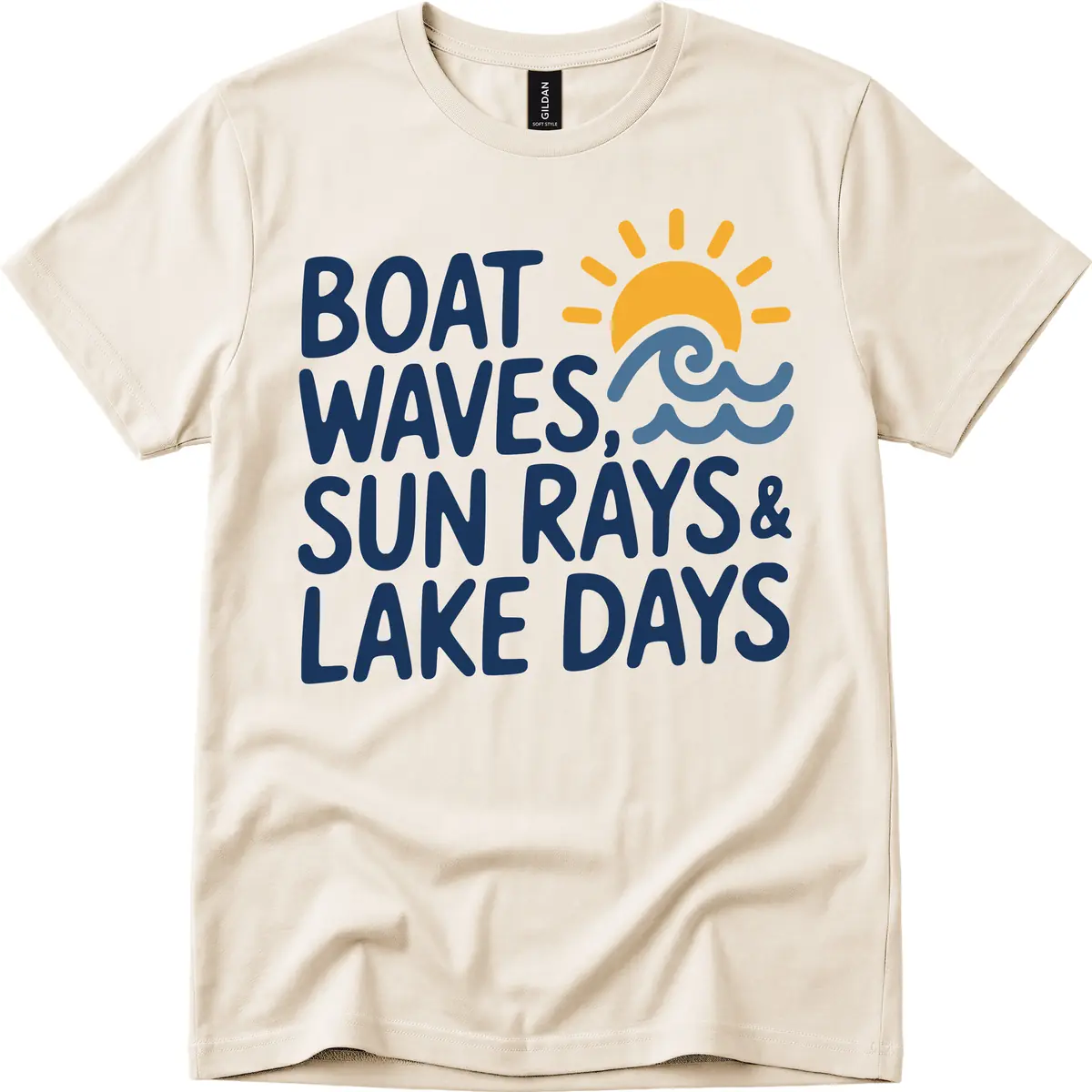 Boat Waves Sun Rays Lake Days T-Shirt in Natural