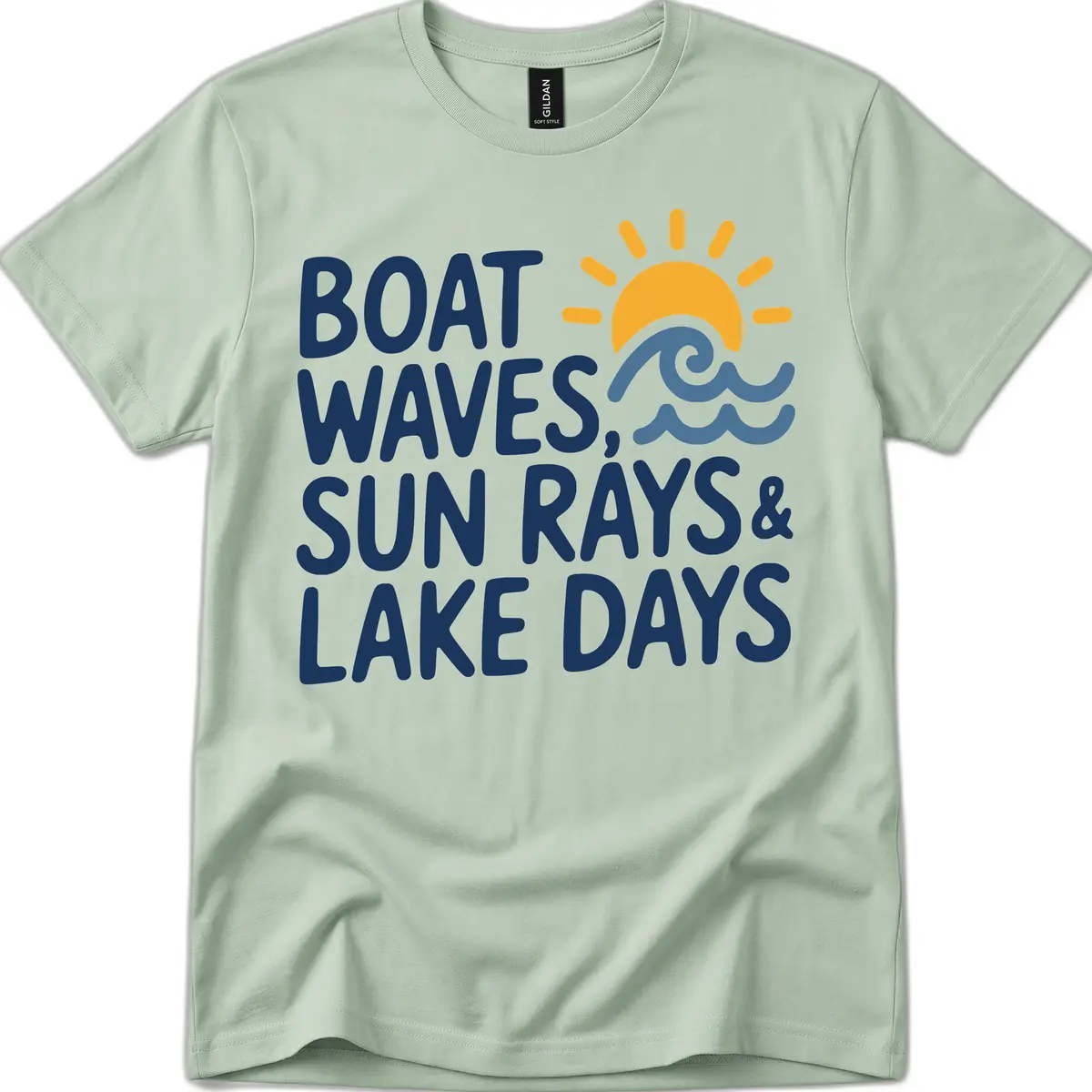 Boat Waves Sun Rays Lake Days T-Shirt in Sage