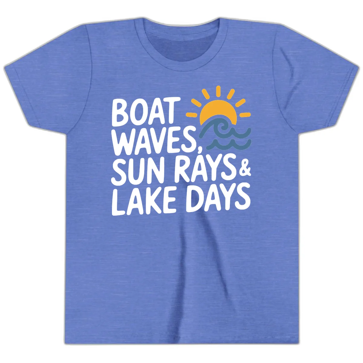 Boat Waves Sun Rays Lake Days Youth T-Shirt in Heather Columbia Blue