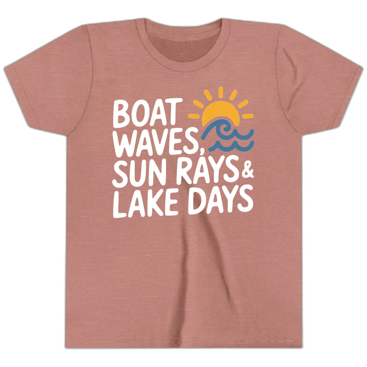 Boat Waves Sun Rays Lake Days Youth T-Shirt in Heather Mauve