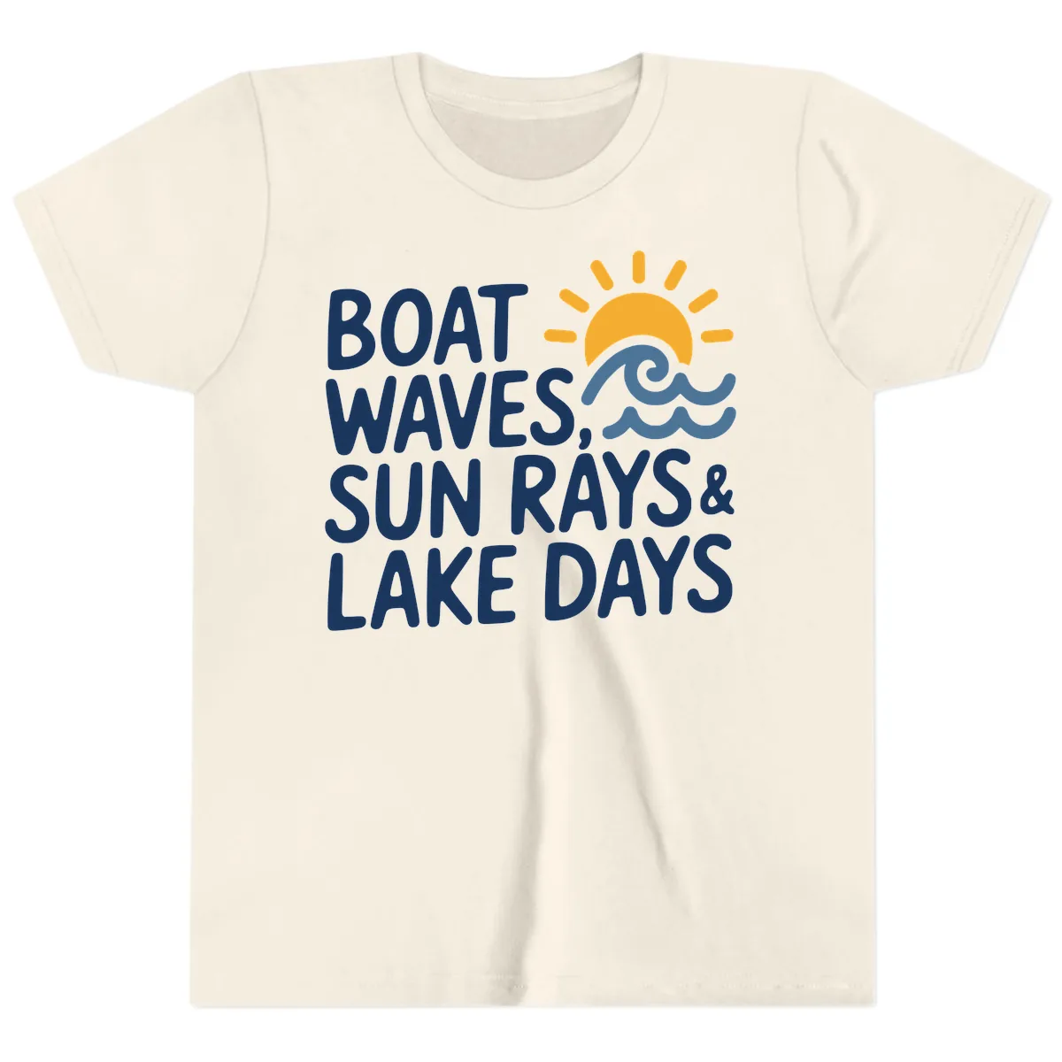 Boat Waves Sun Rays Lake Days Youth T-Shirt in Natural