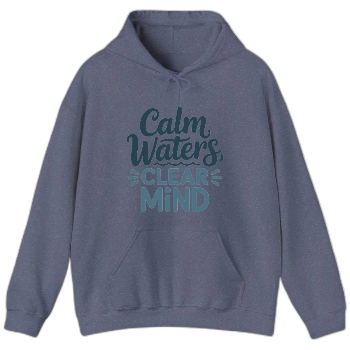 Calm Waters Clear Mind Typography Hoodie in Heather Navy