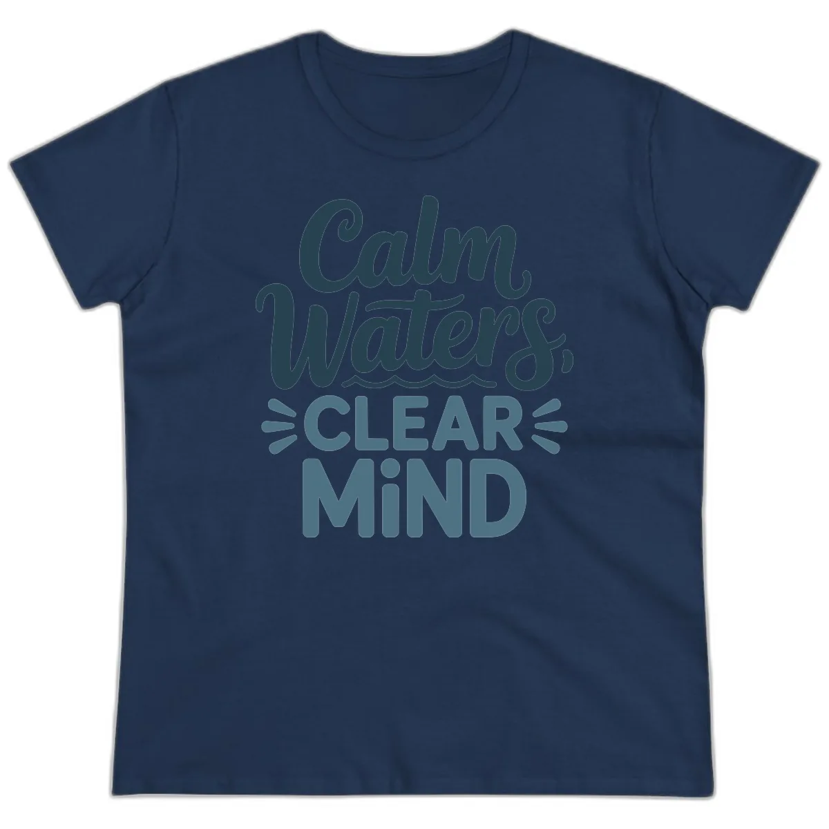 Calm Waters Clear Mind Typography Ladies Tee in Navy
