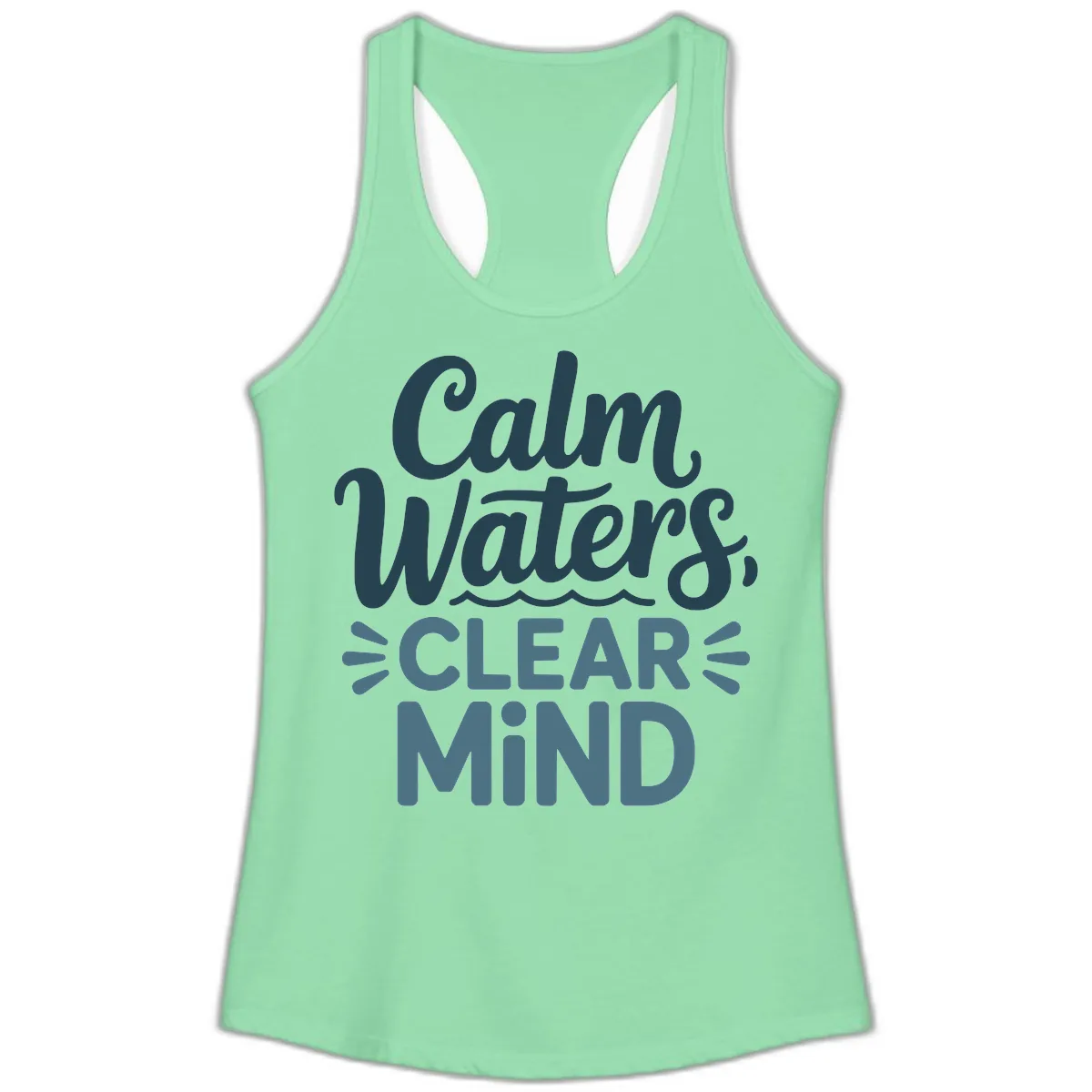 Calm Waters Clear Mind Typography Ladies Tank in Solid Mint