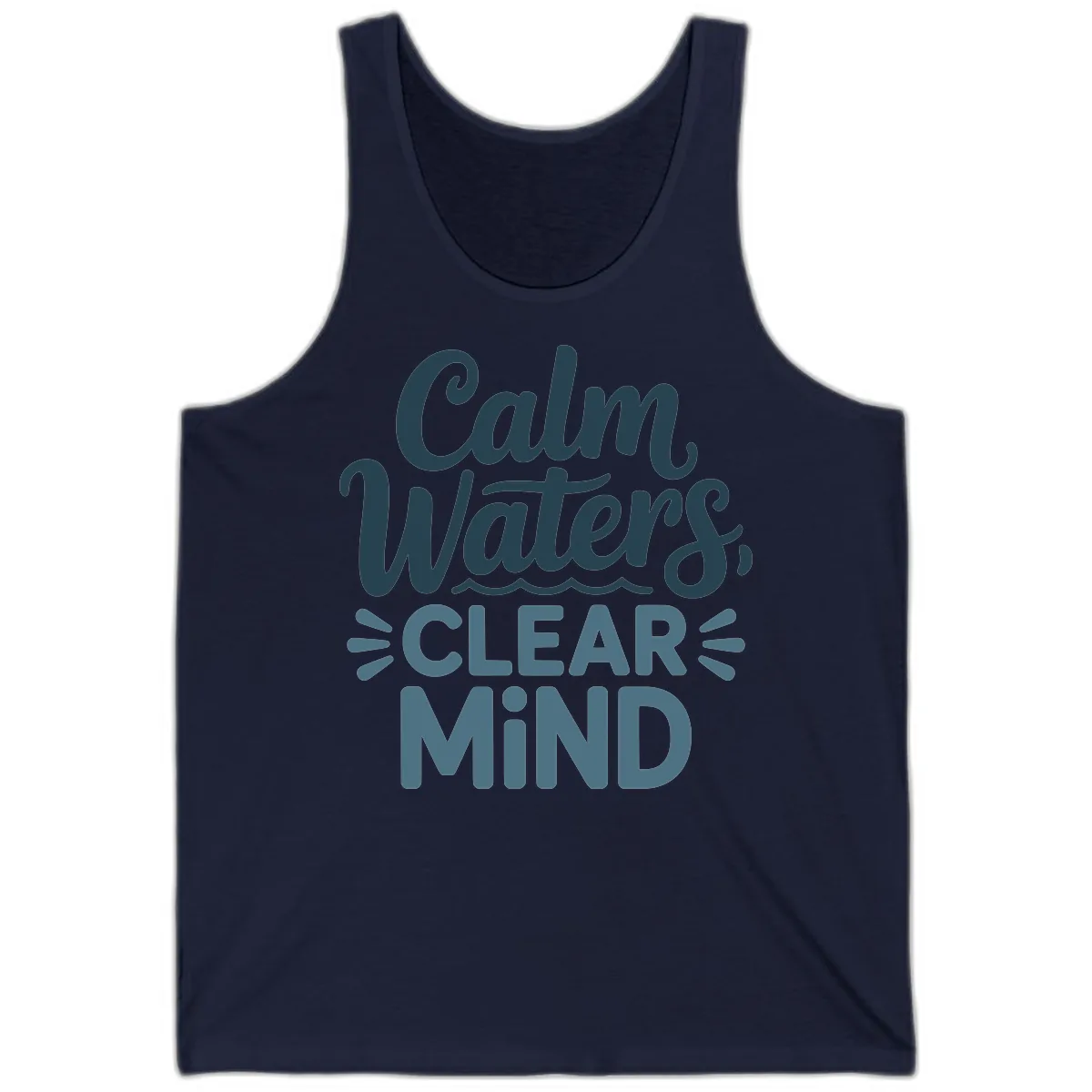 Calm Waters Clear Mind Typography Tank in Navy