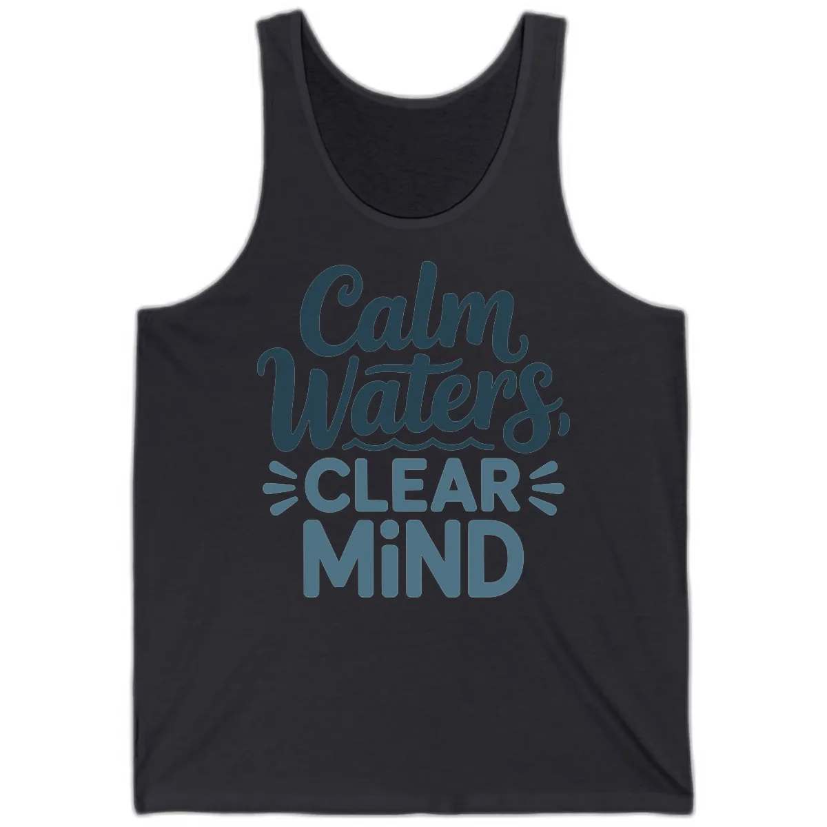 Calm Waters Clear Mind Typography Tank in Dark Grey
