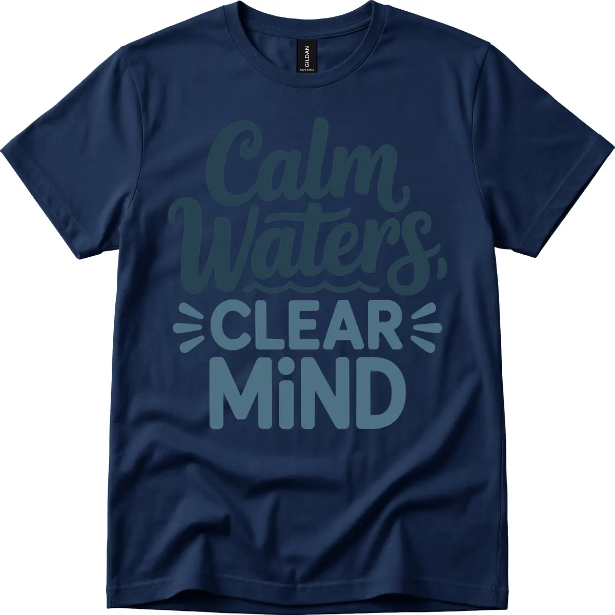 Calm Waters Clear Mind Typography T-Shirt in Navy