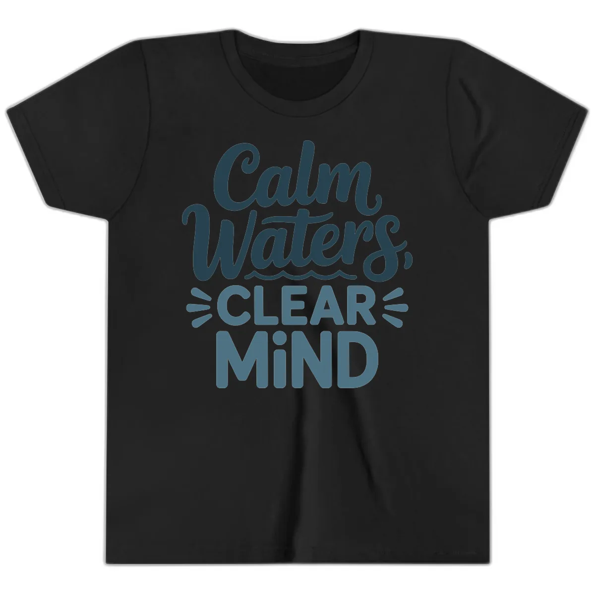 Calm Waters Clear Mind Typography Youth T-Shirt in Black