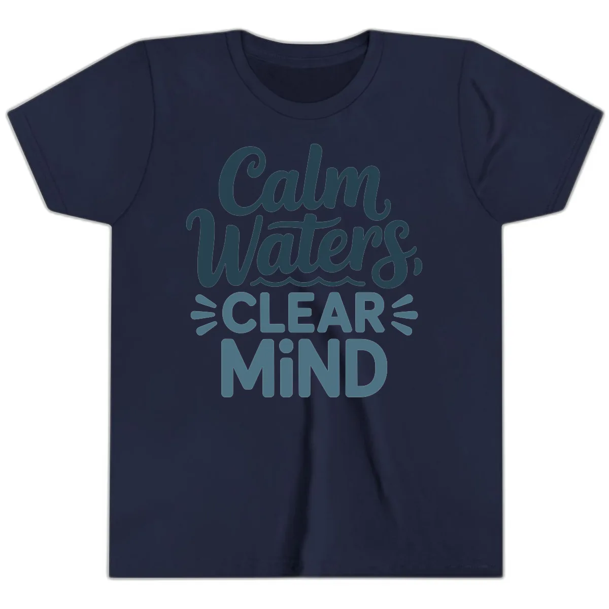 Calm Waters Clear Mind Typography Youth T-Shirt in Navy