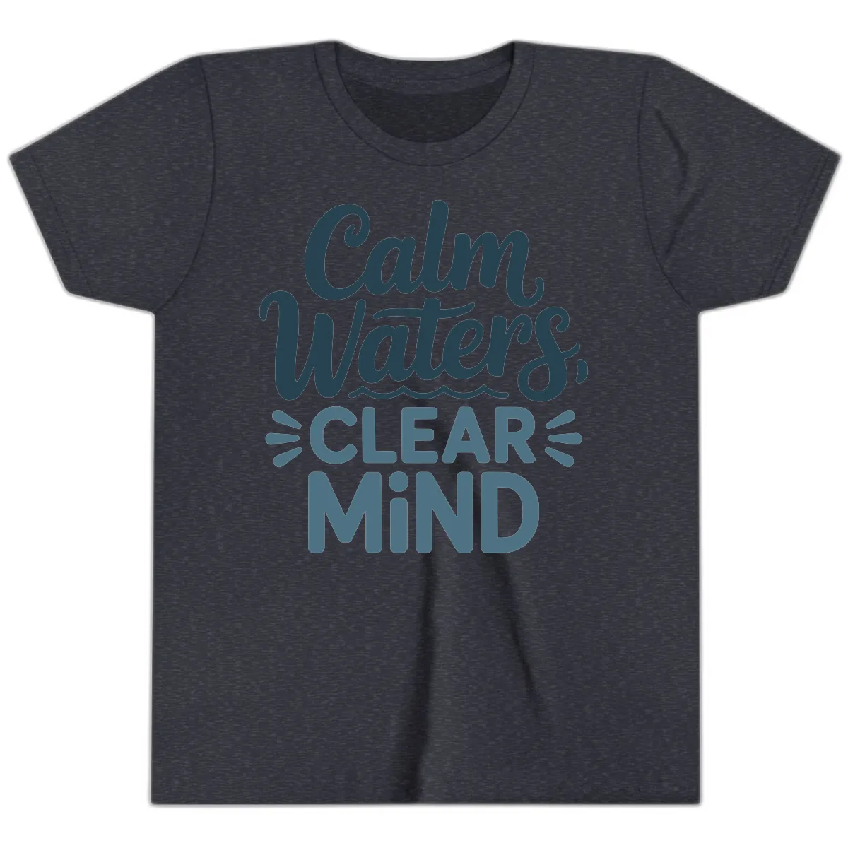 Calm Waters Clear Mind Typography Youth T-Shirt in Heather Navy