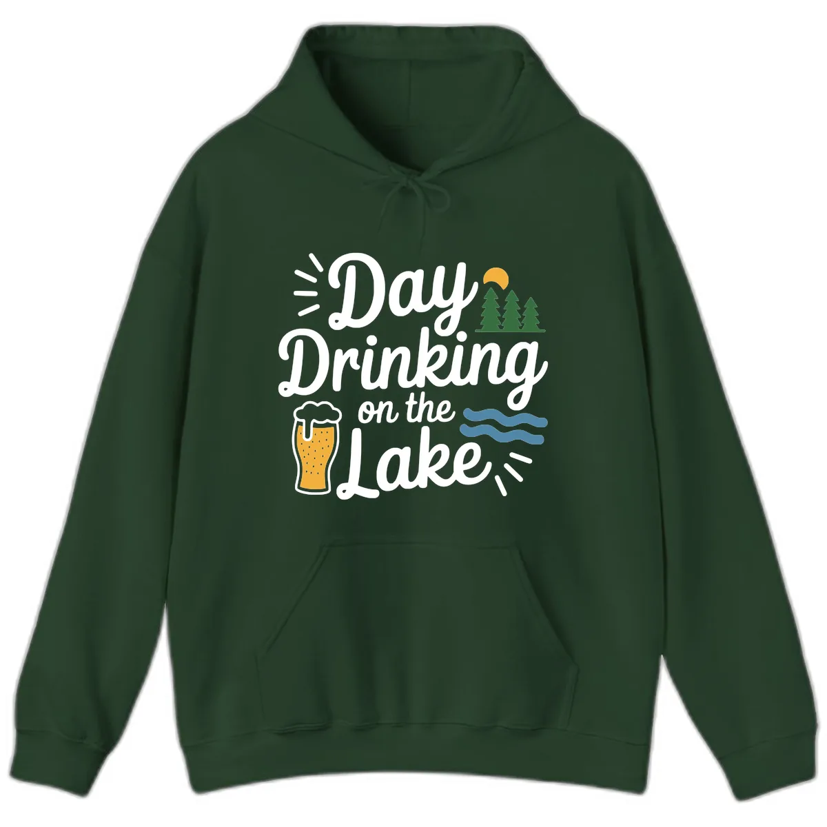 Day Drinking On The Lake Apparel Hoodie in Forest Green