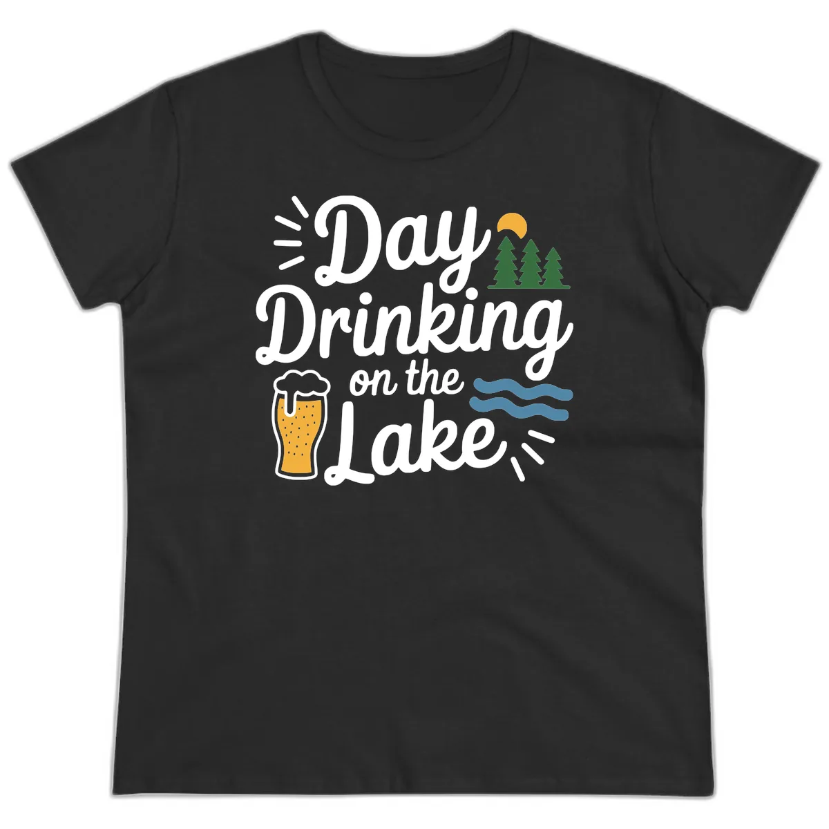 Day Drinking On The Lake Apparel Ladies Tee in Black