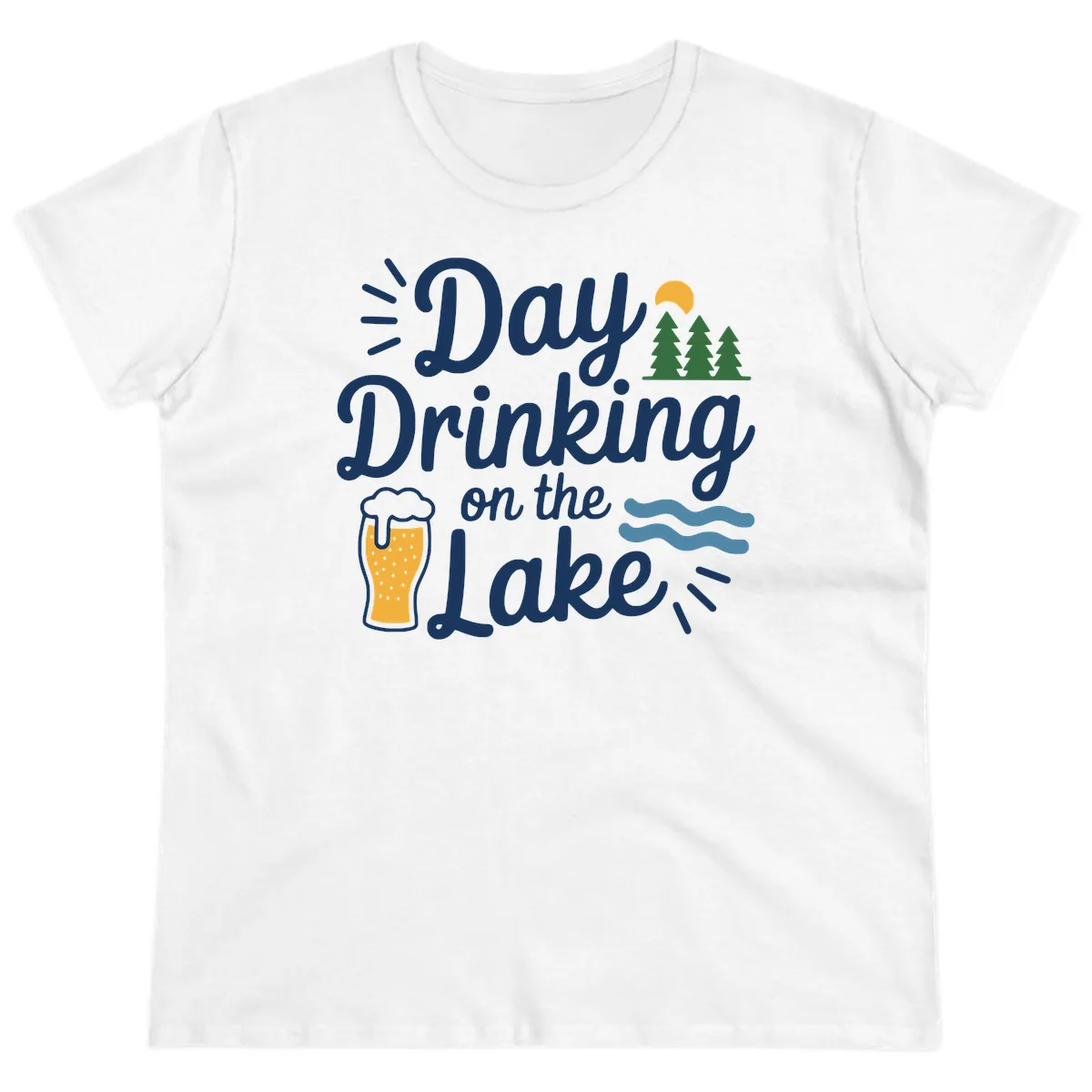 Day Drinking On The Lake Apparel Ladies Tee in White