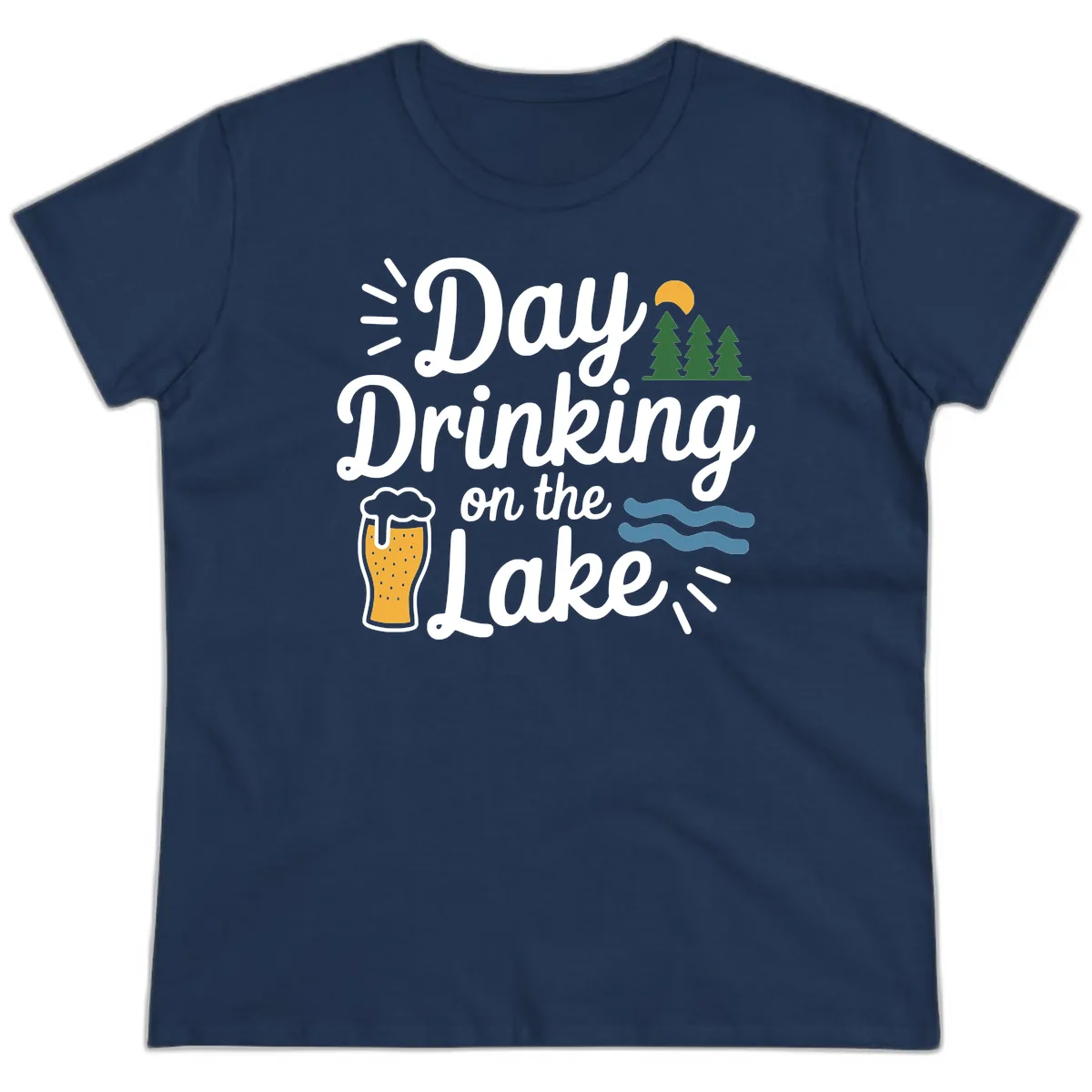 Day Drinking On The Lake Apparel Ladies Tee in Navy