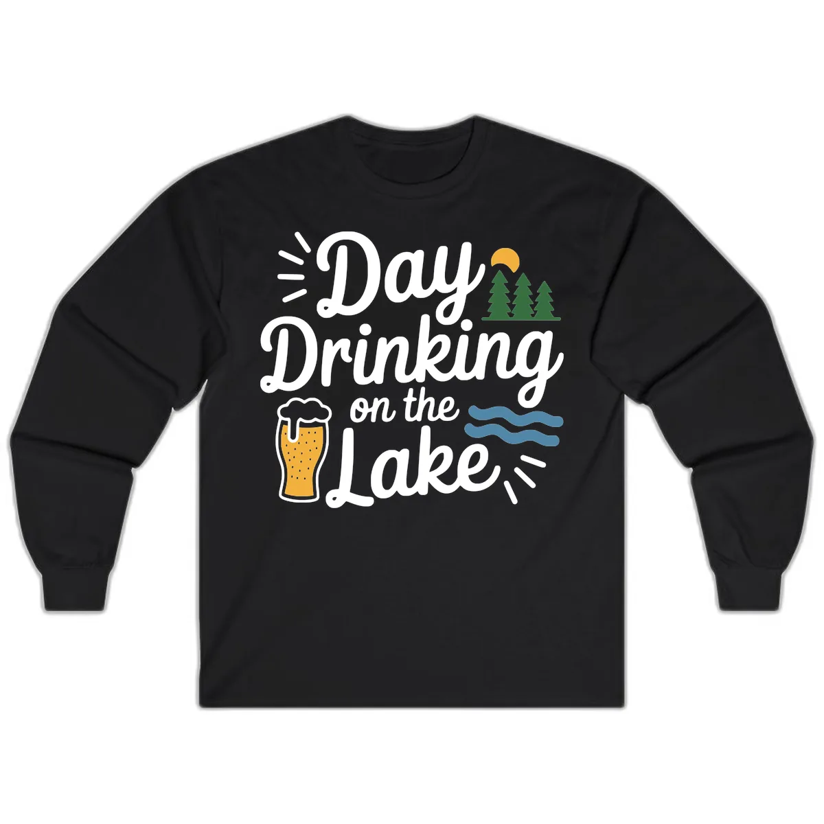 Day Drinking On The Lake Apparel Long Sleeve in Black