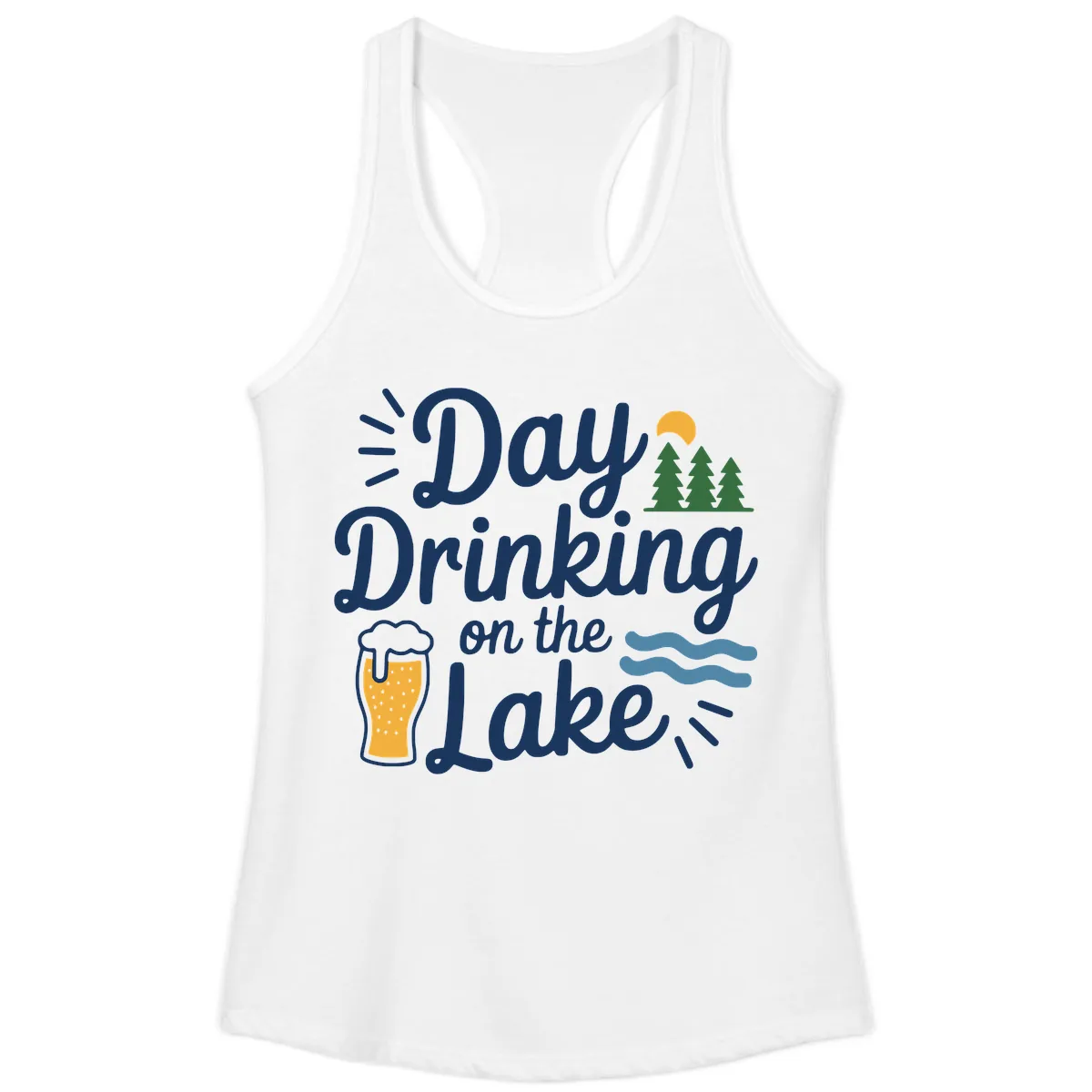 Day Drinking On The Lake Apparel Ladies Tank in White