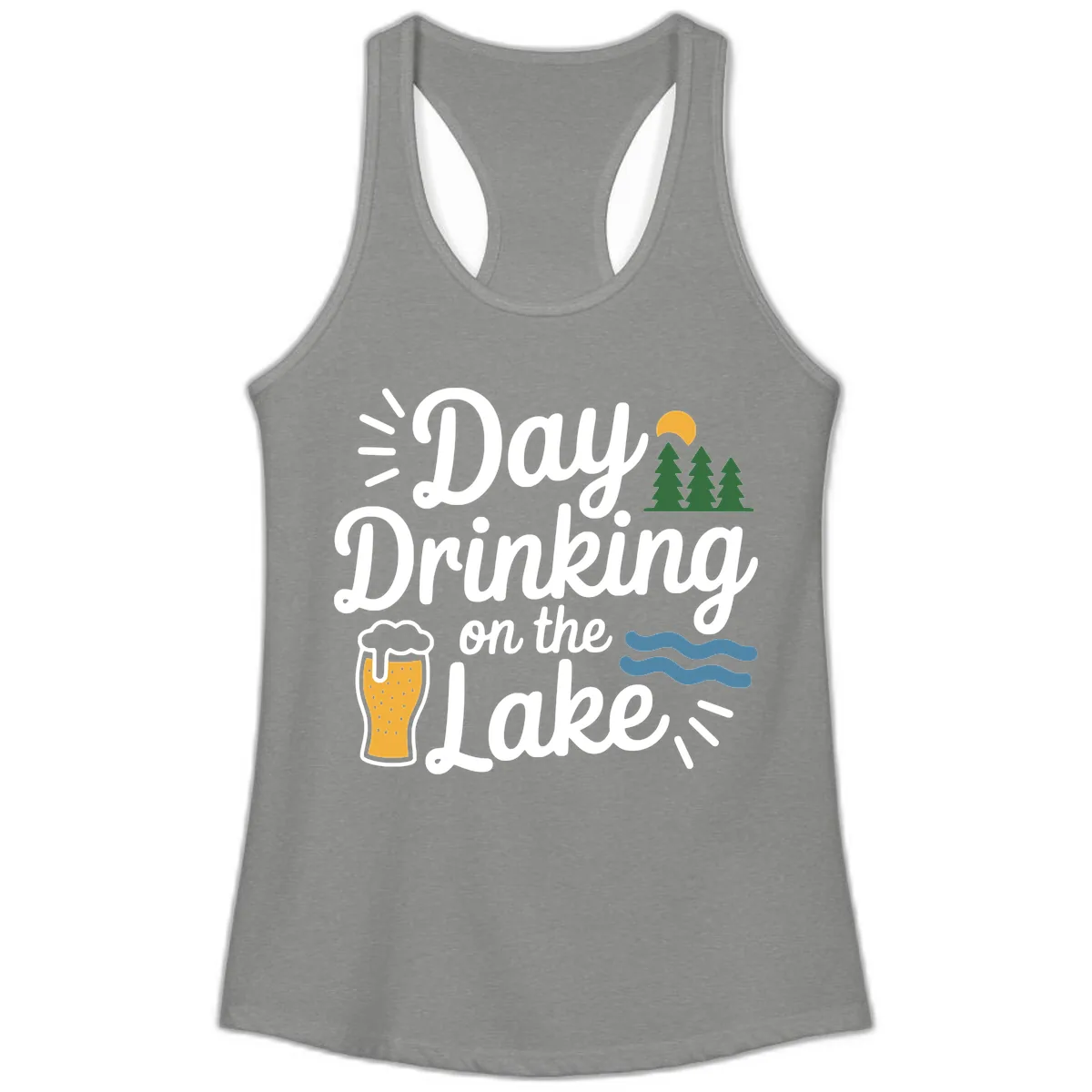 Day Drinking On The Lake Apparel Ladies Tank in Heather Grey