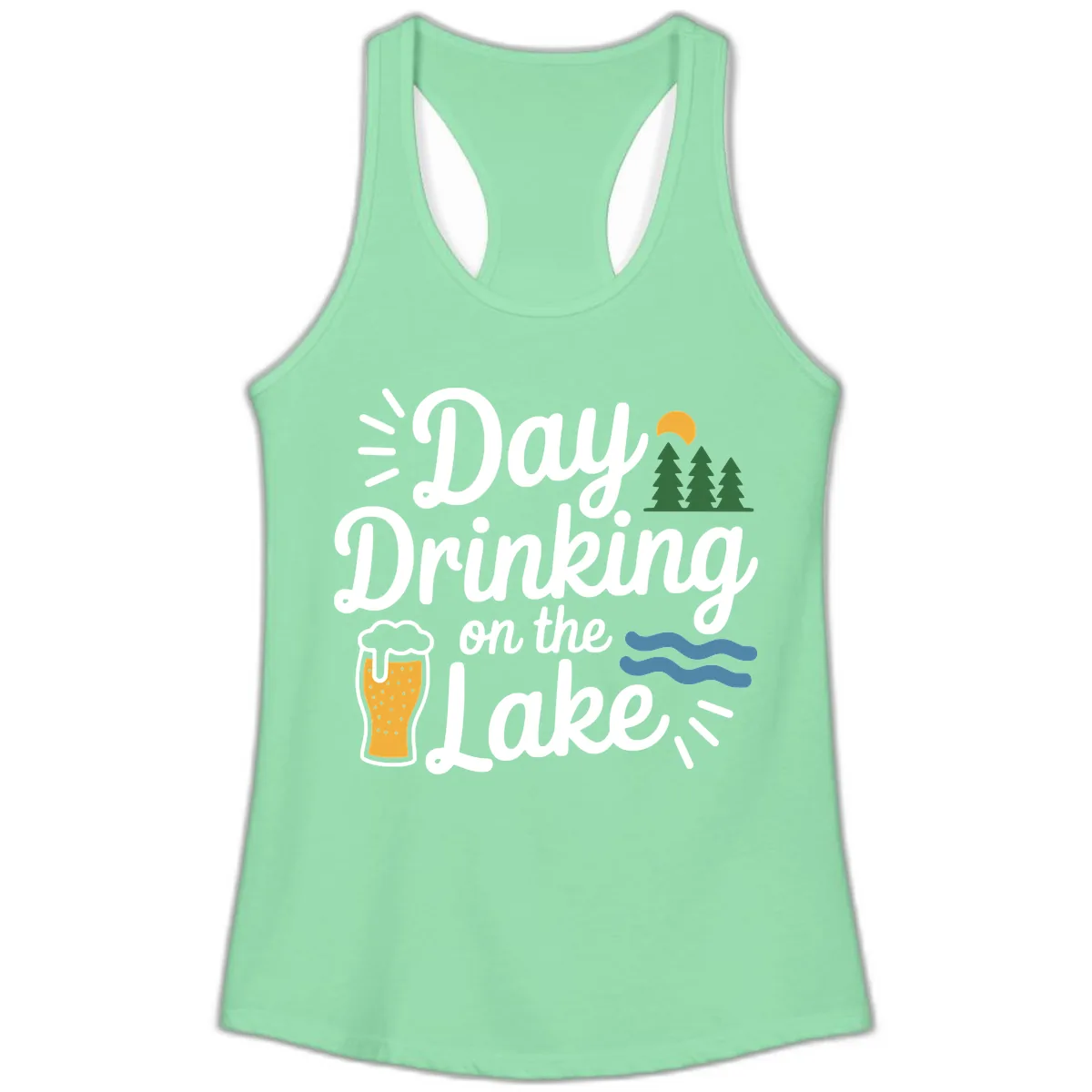 Day Drinking On The Lake Apparel Ladies Tank in Solid Mint