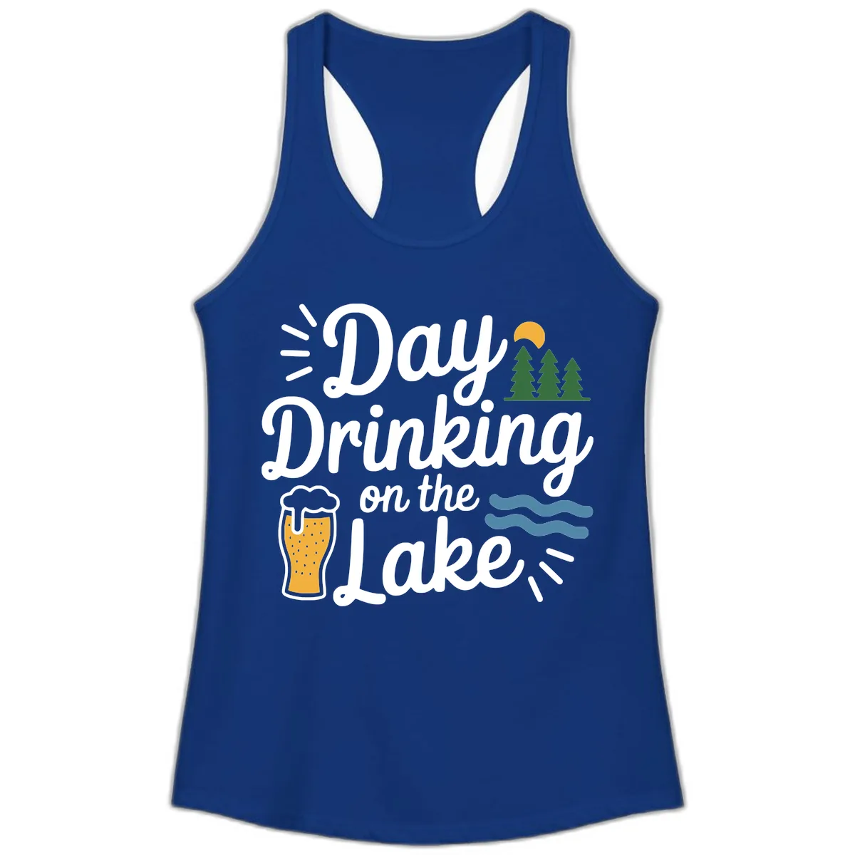 Day Drinking On The Lake Apparel Ladies Tank in Solid Royal