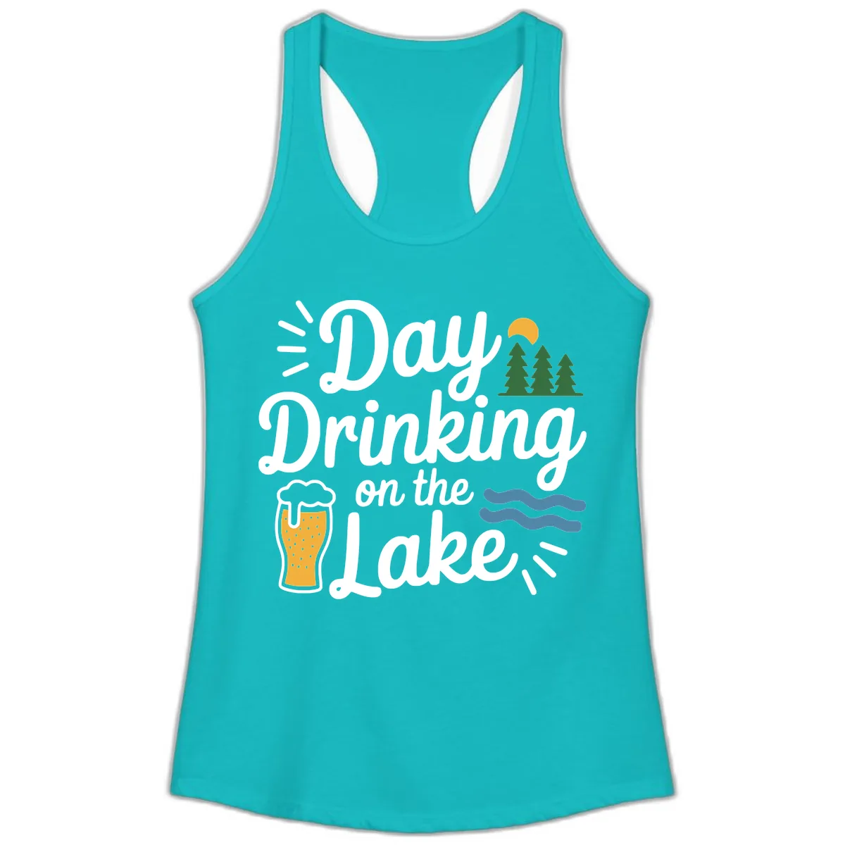 Day Drinking On The Lake Apparel Ladies Tank in Tahiti Blue