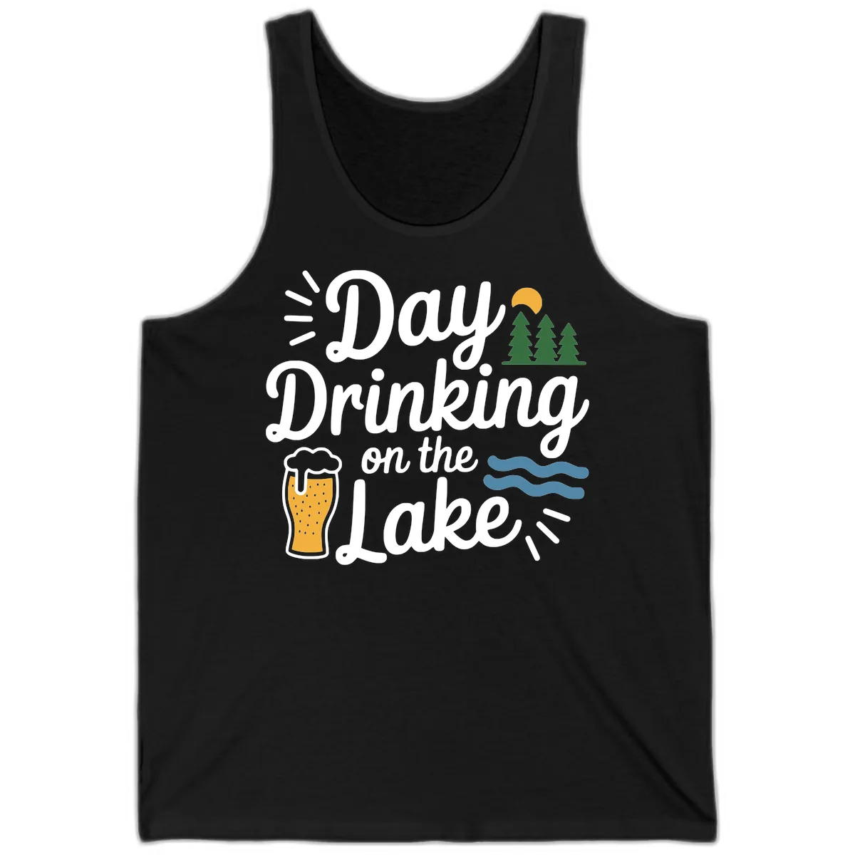 Day Drinking On The Lake Apparel Tank in Black