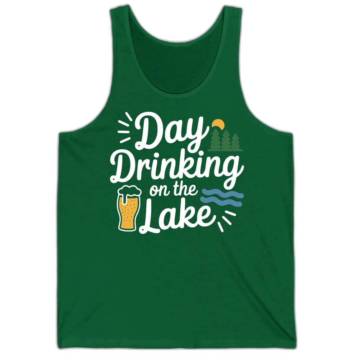 Day Drinking On The Lake Apparel Tank in Kelly