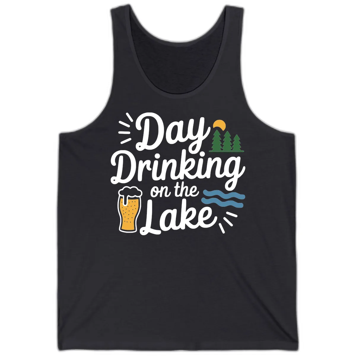 Day Drinking On The Lake Apparel Tank in Dark Grey