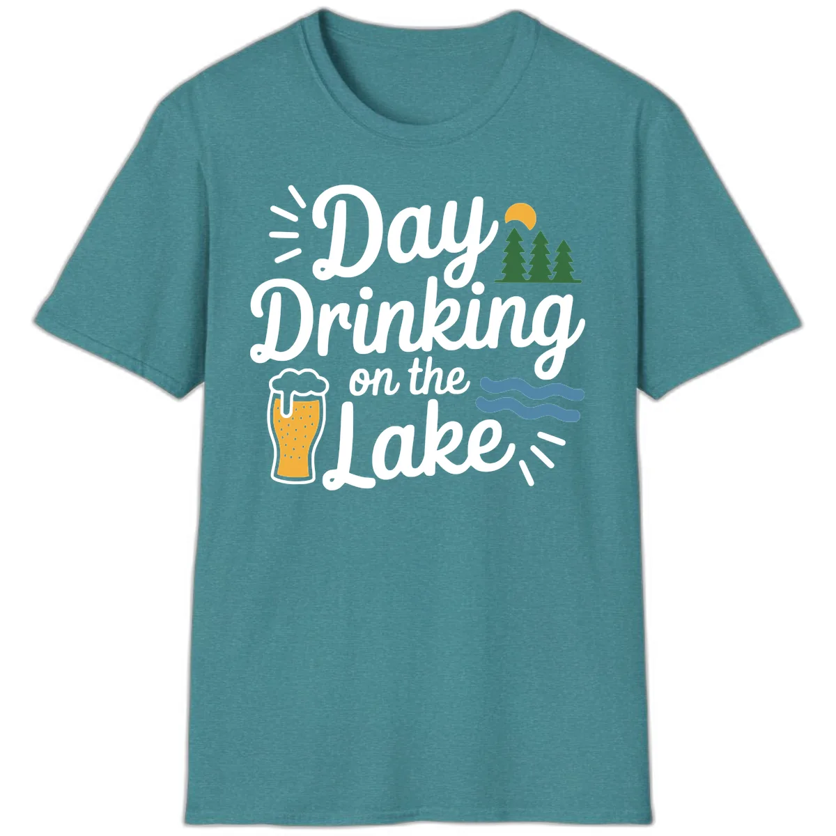 Day Drinking On The Lake Apparel T-Shirt in Heather Galapagos Blue