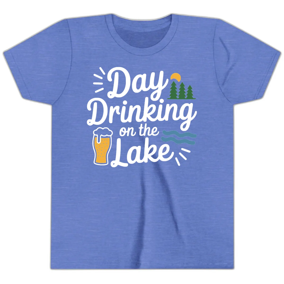 Day Drinking On The Lake Apparel Youth T-Shirt in Heather Columbia Blue
