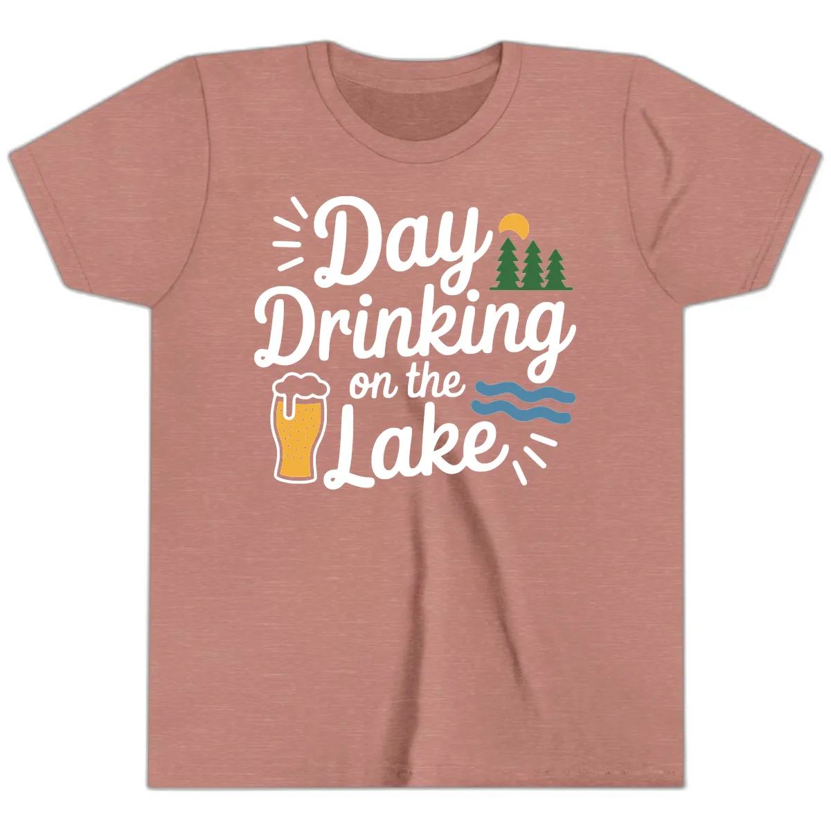 Day Drinking On The Lake Apparel Youth T-Shirt in Heather Mauve