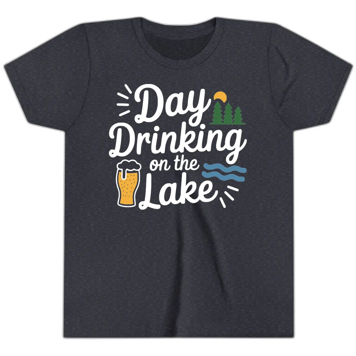 Day Drinking On The Lake Apparel Youth T-Shirt in Heather Navy