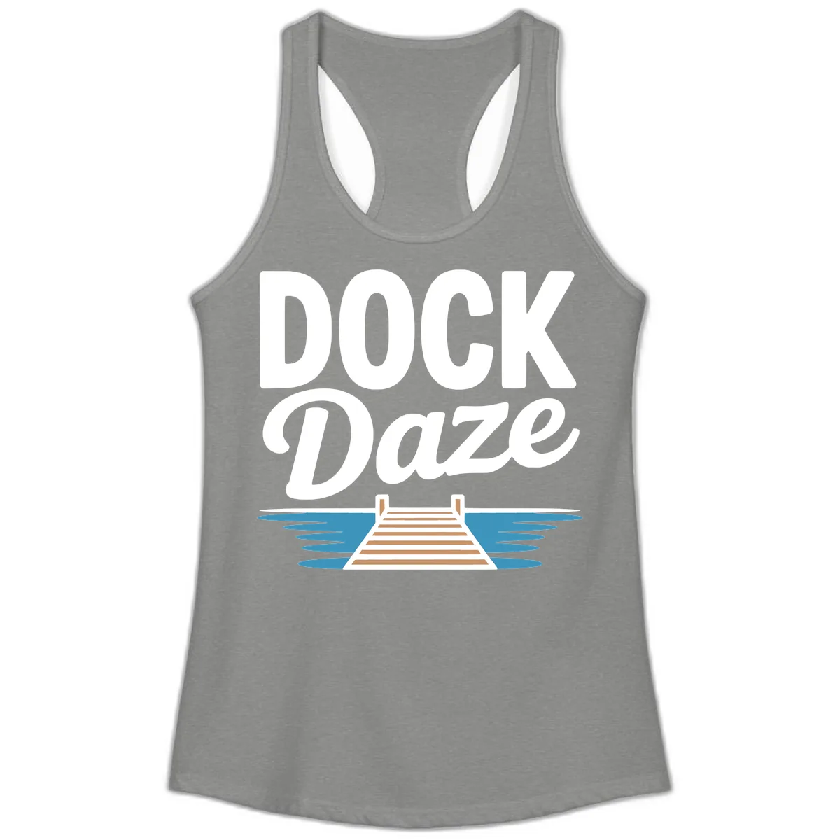 Dock Daze Lakeside Fun Ladies Tank in Heather Grey