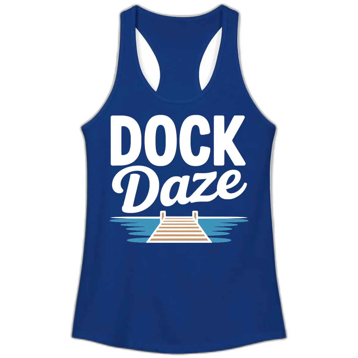 Dock Daze Lakeside Fun Ladies Tank in Solid Royal