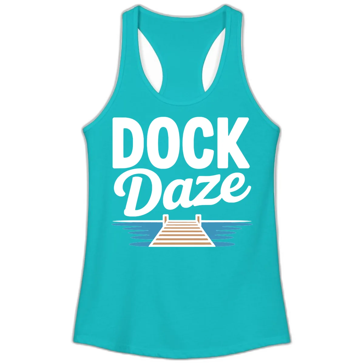 Dock Daze Lakeside Fun Ladies Tank in Tahiti Blue