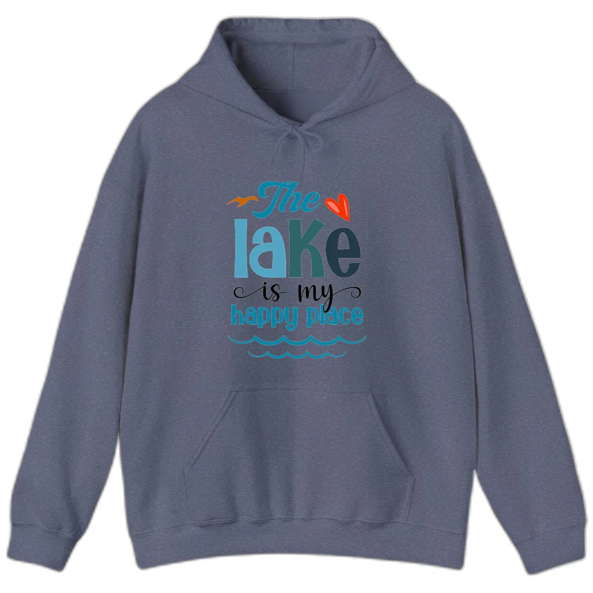 The Lake Is My Happy Place Hoodie in Heather Navy