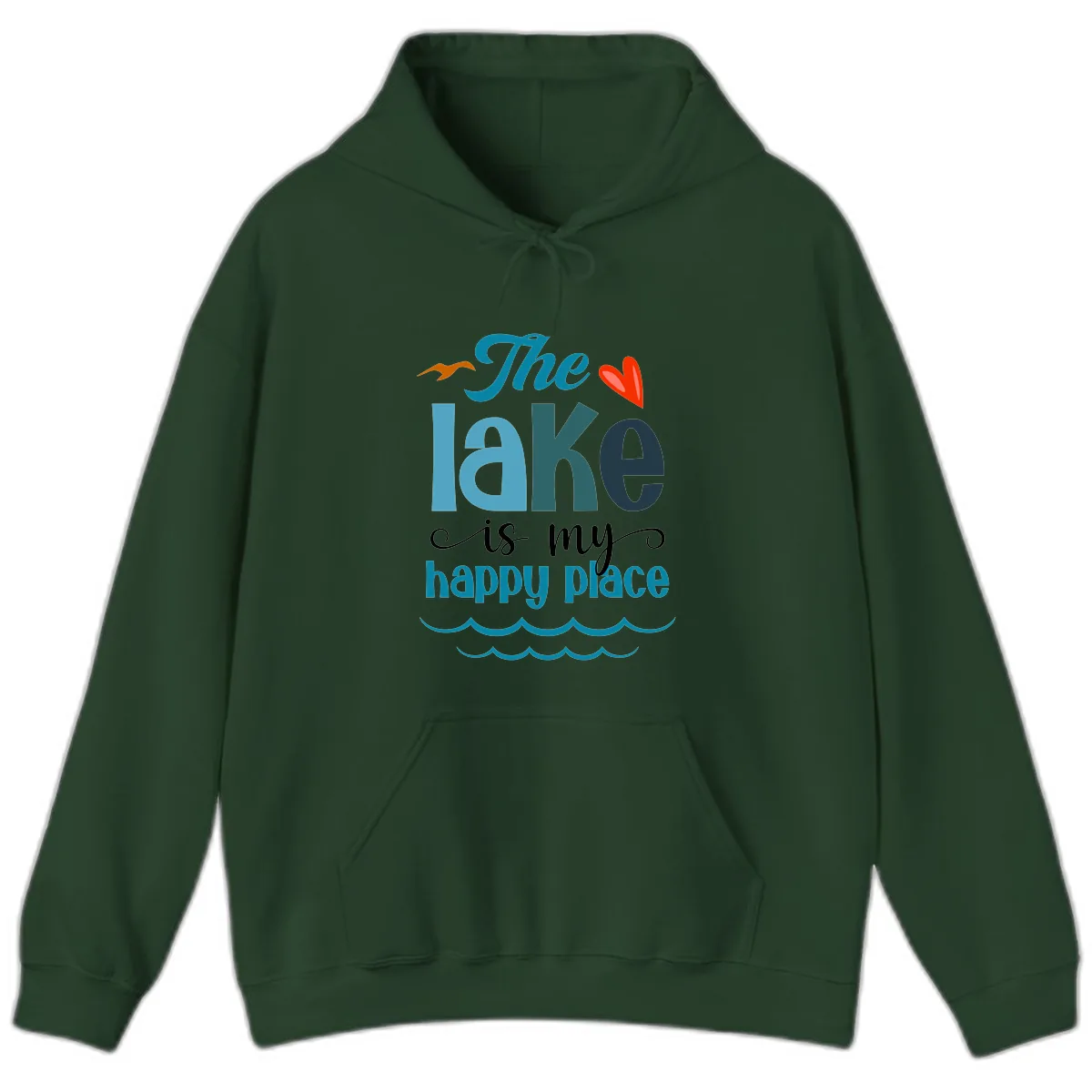 The Lake Is My Happy Place Hoodie in Forest Green