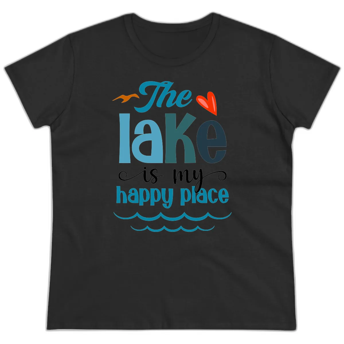 The Lake Is My Happy Place Ladies Tee in Black