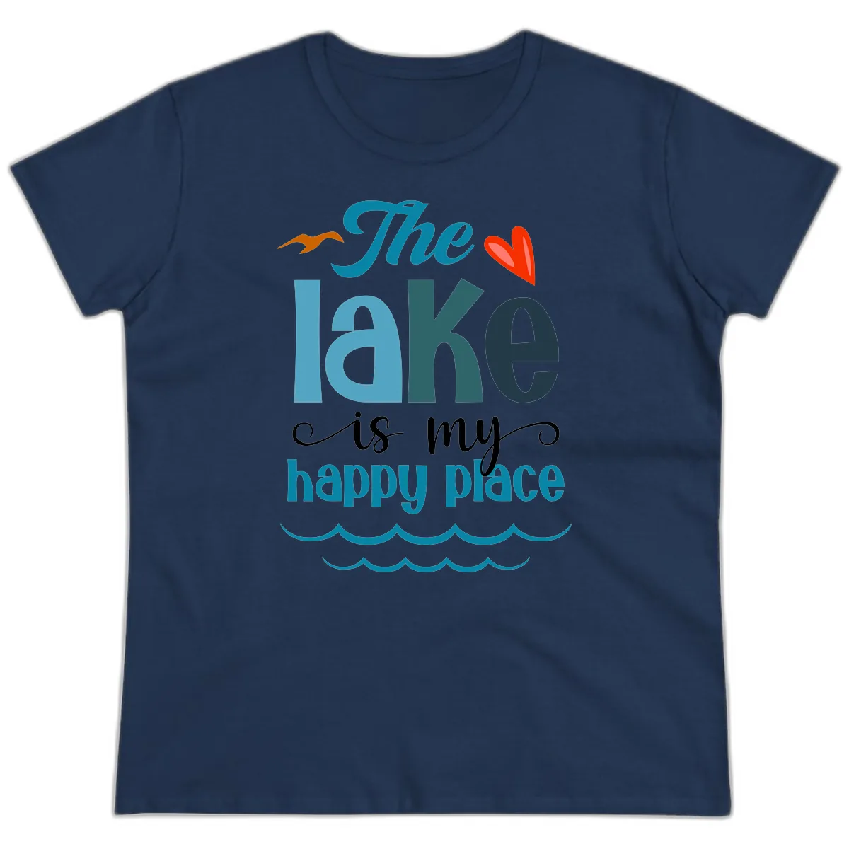 The Lake Is My Happy Place Ladies Tee in Navy