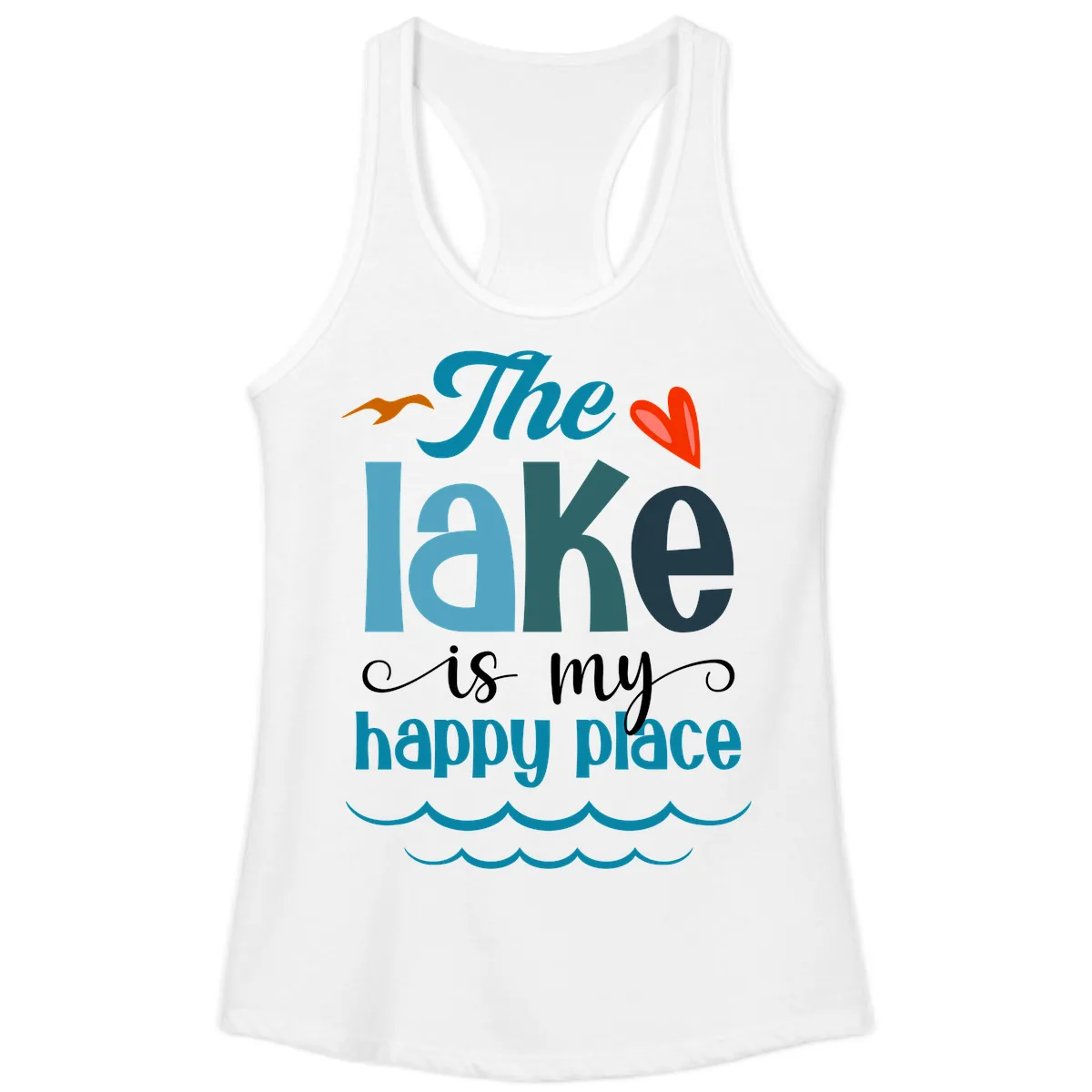 The Lake Is My Happy Place Ladies Tank in White