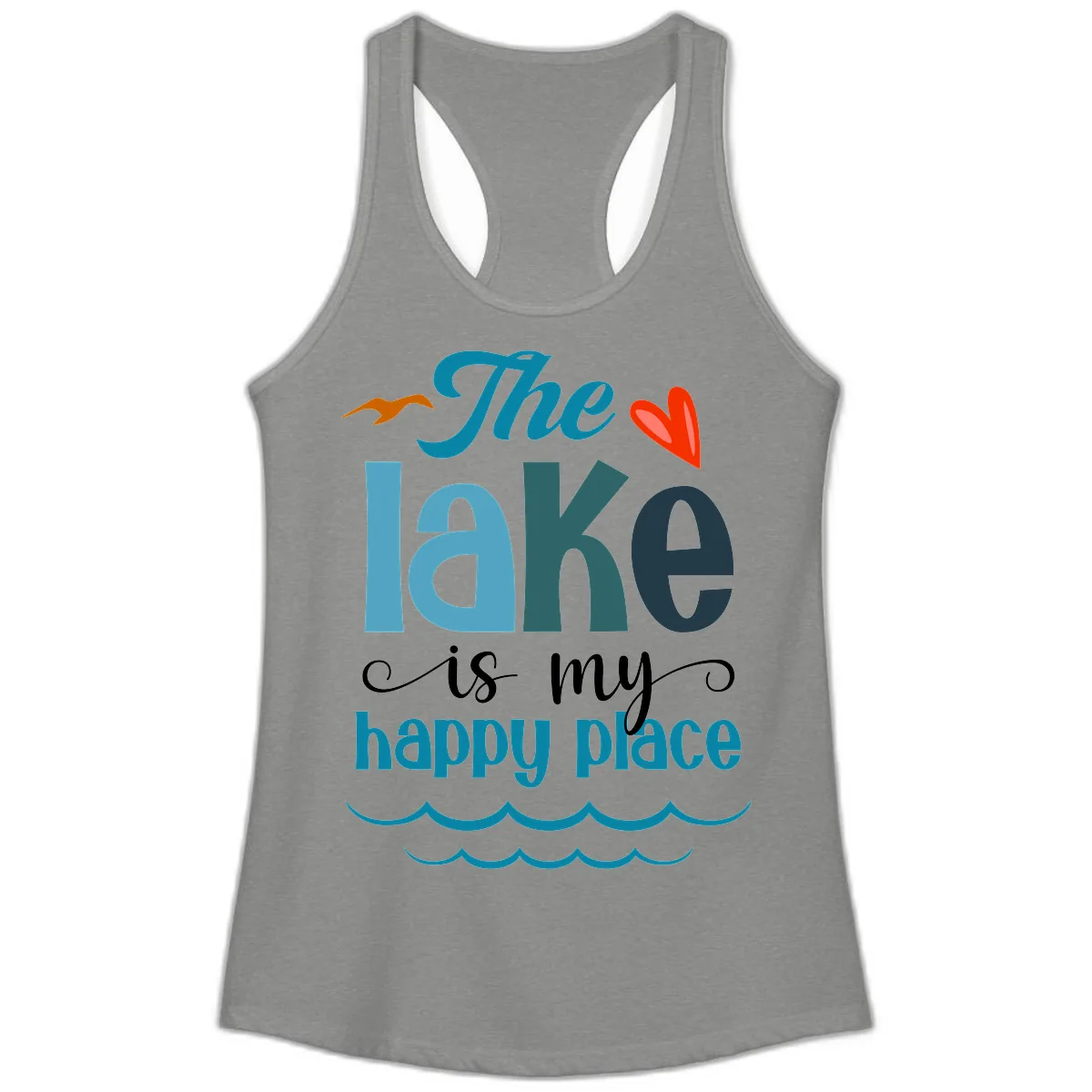 The Lake Is My Happy Place Ladies Tank in Heather Grey